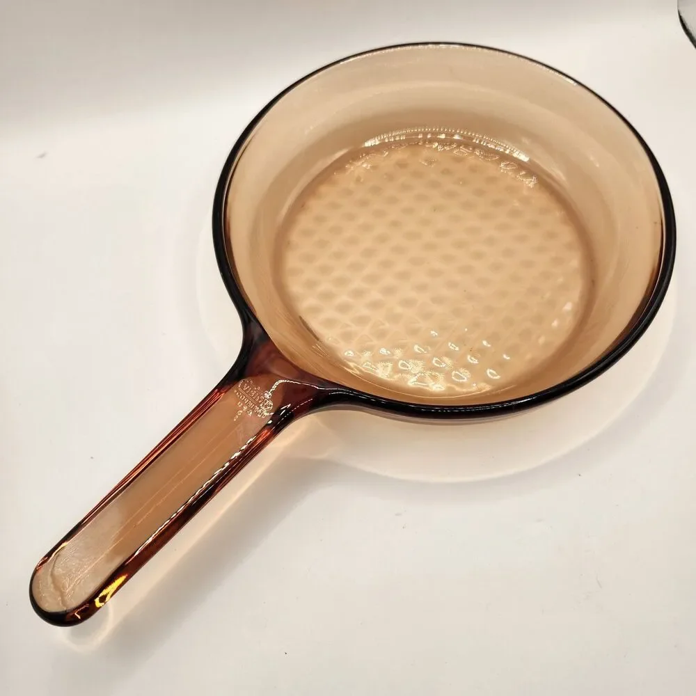 Corning Ware Visions 7 Inch Waffle Bottom Frying Pan Skillet Amber EUC